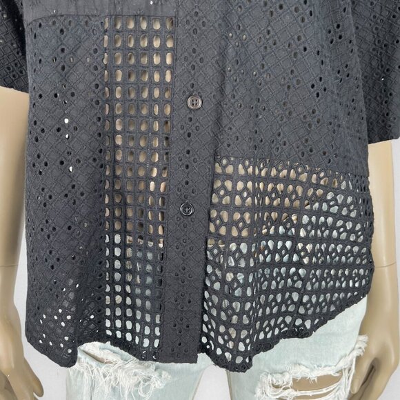RAILS Yuri Shirt Black Eyelet Mix Button Down Black Top‎ XS Petite Summer - Picture 6 of 13